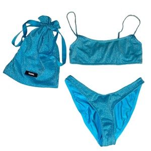 triangl swimwear sparkle blue bikini set with bag